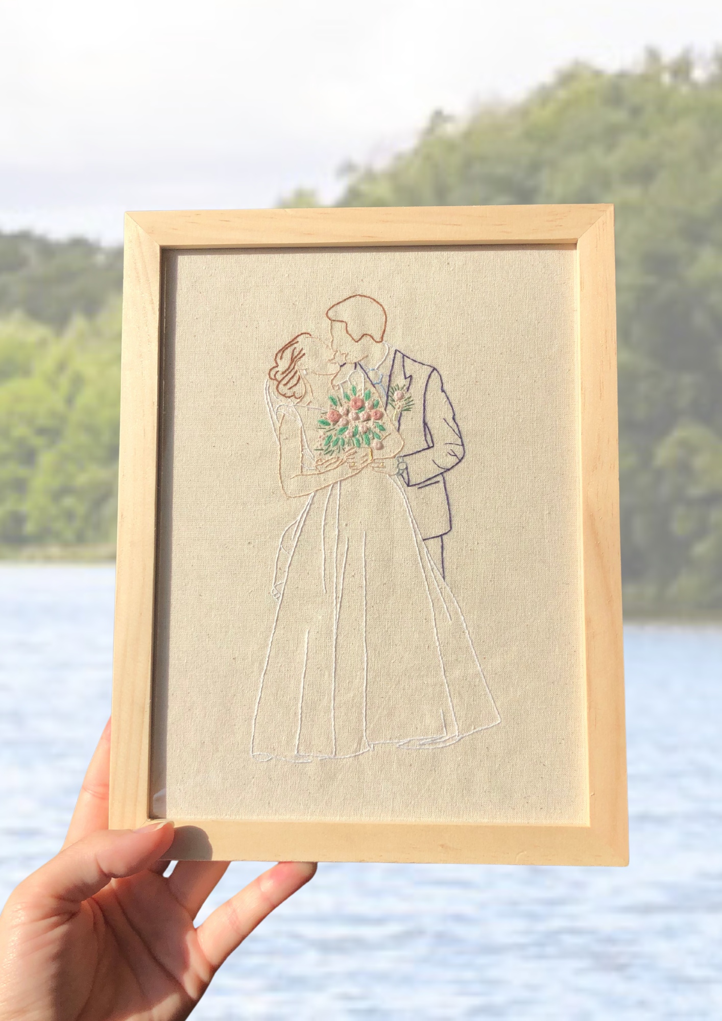 Photo de mariage brodée