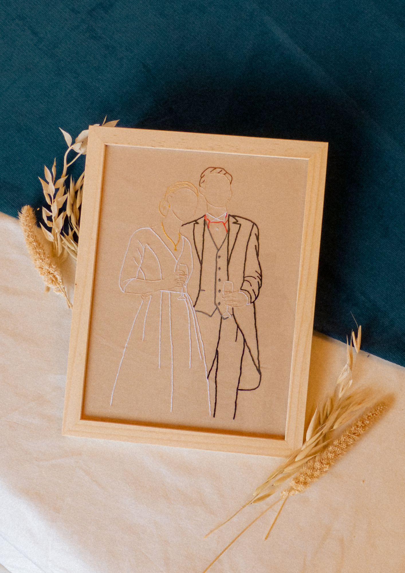 Photo de mariage brodée